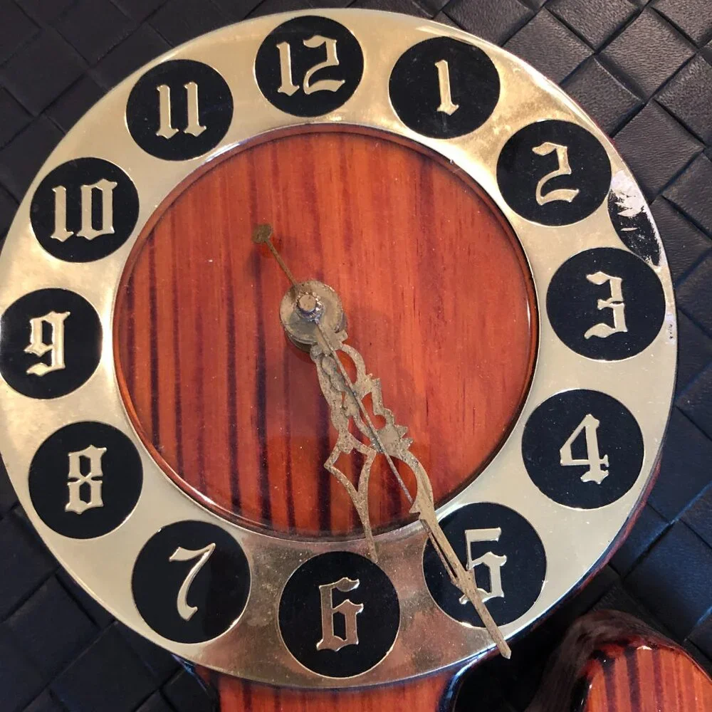 Retro Telephone Wall Clock Wood Handcrafted